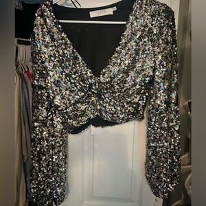 ASTR The Label Sparkly Long Sleeve Top